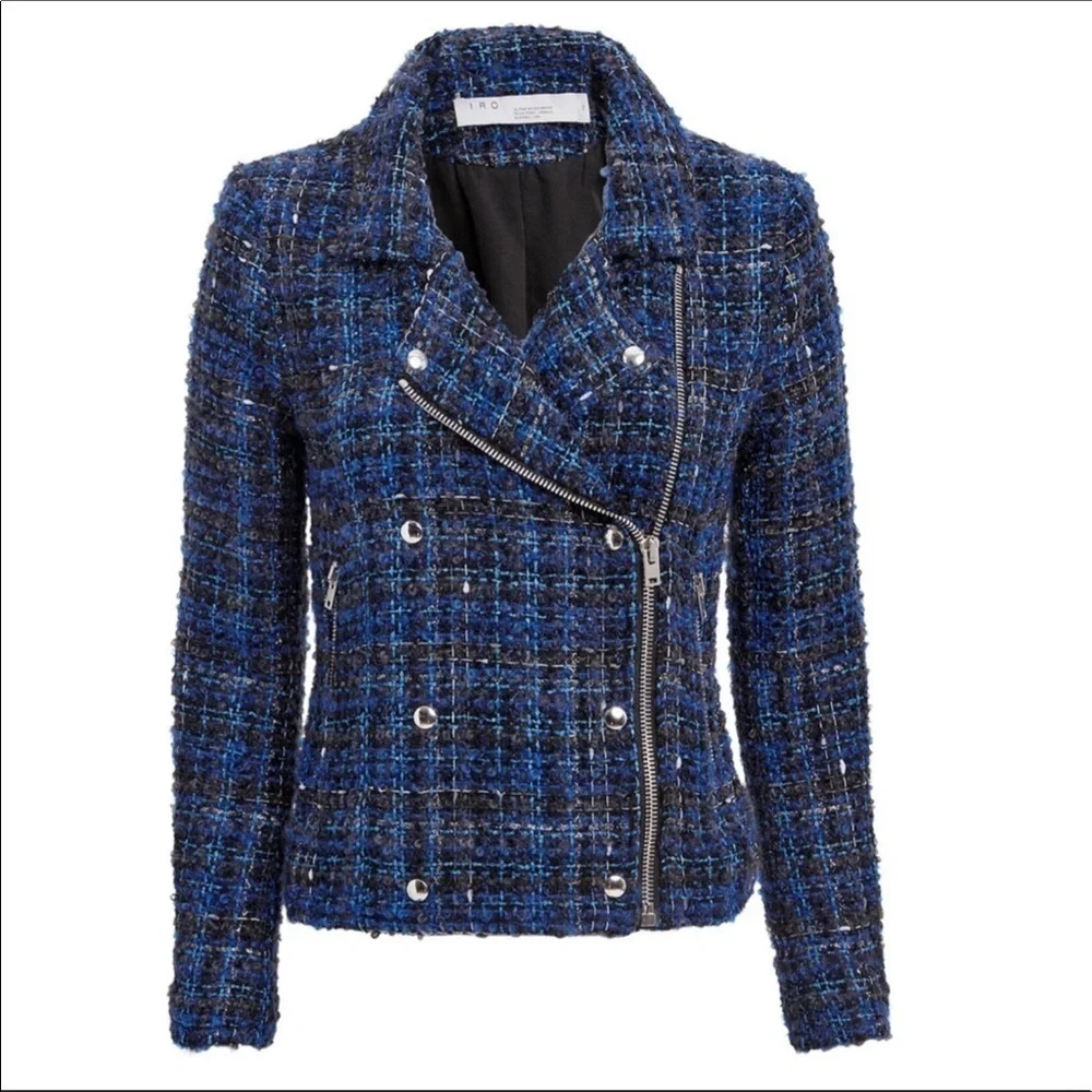 IRO Paris Skye Plaid Moto Tweed Jacket - Picture 2 of 14